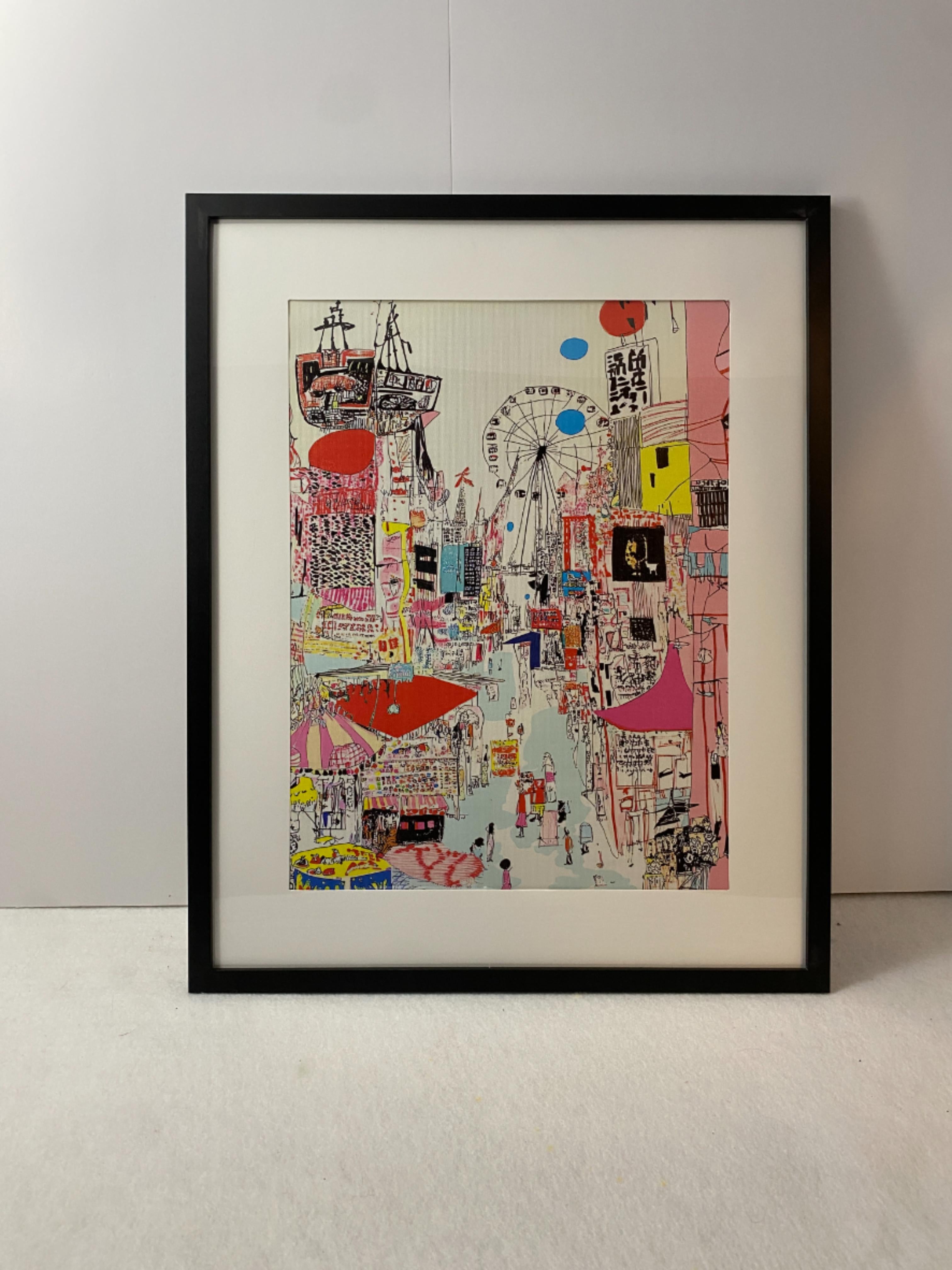 "Tokyo Tower and Shibuya Crossing" Canvas Art Piece in Modern Black Frame