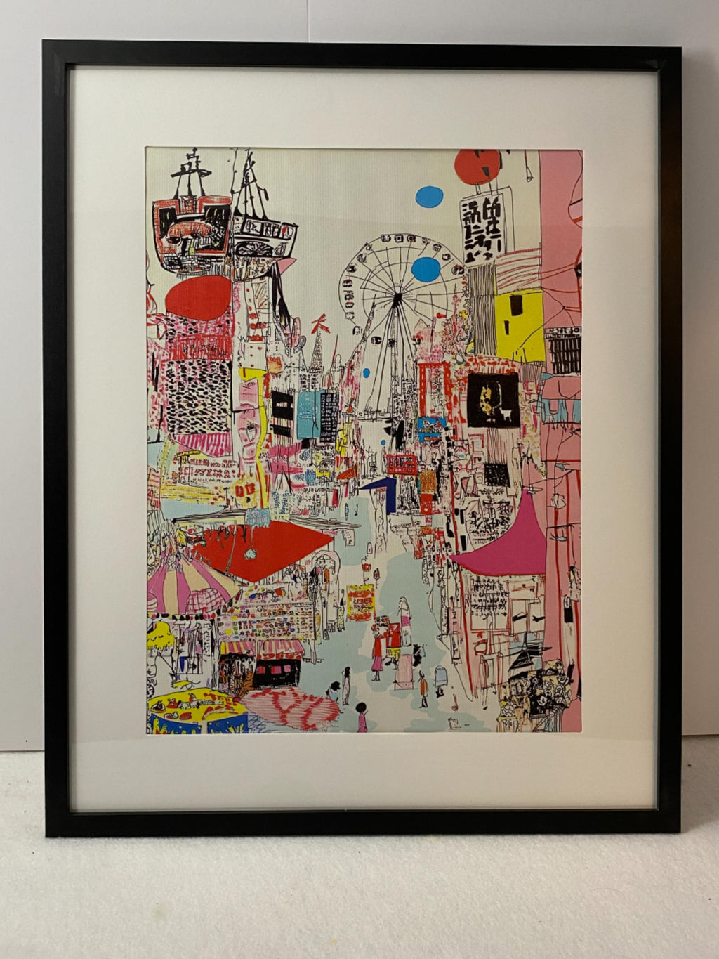 "Tokyo Tower and Shibuya Crossing" Canvas Art Piece in Modern Black Frame