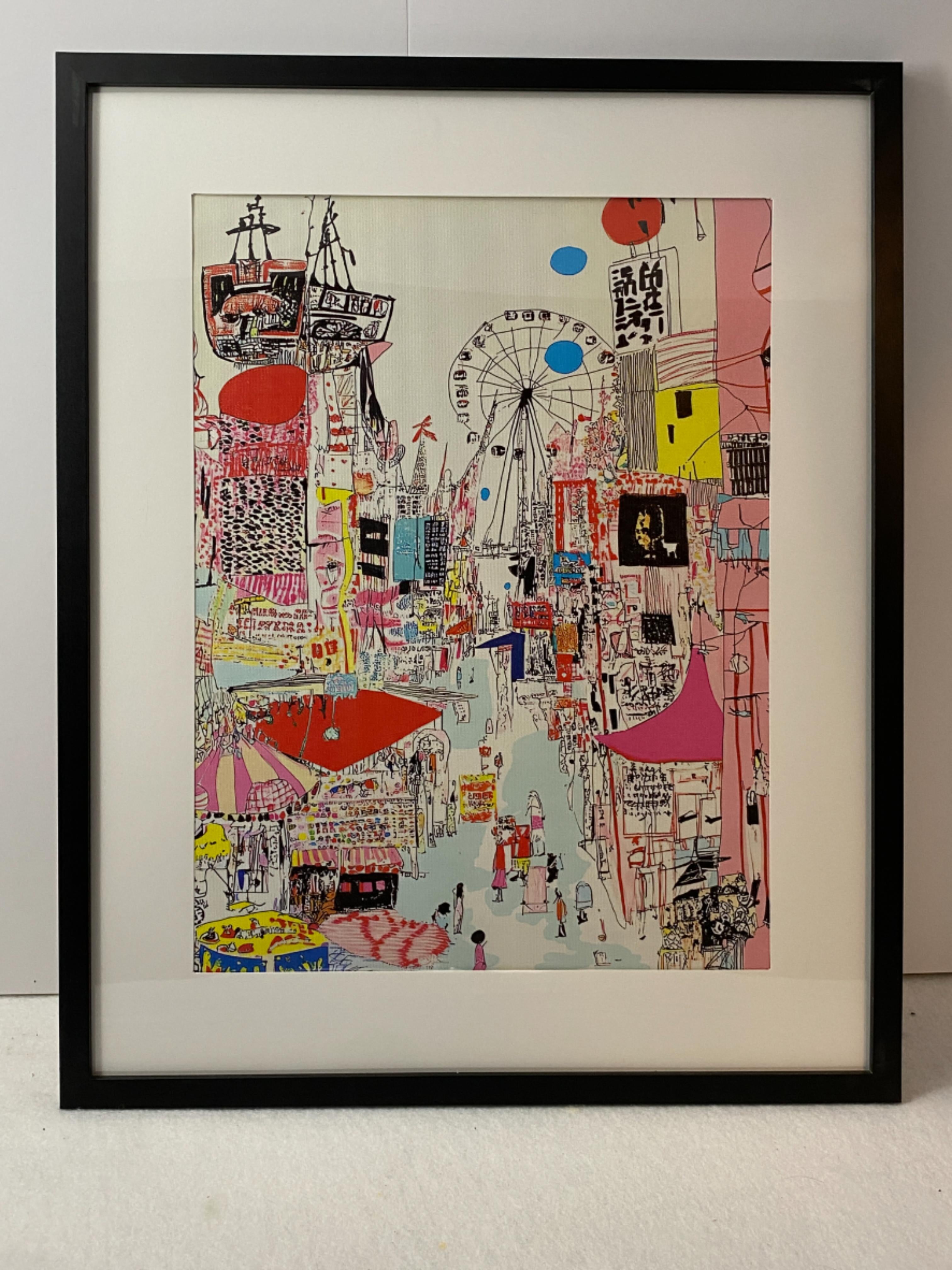 "Tokyo Tower and Shibuya Crossing" Canvas Art Piece in Modern Black Frame