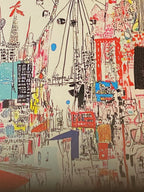 "Tokyo Tower and Shibuya Crossing" Canvas Art Piece in Modern Black Frame