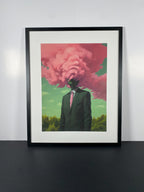 "Head in the Clouds" canvas art print in modern black frame.