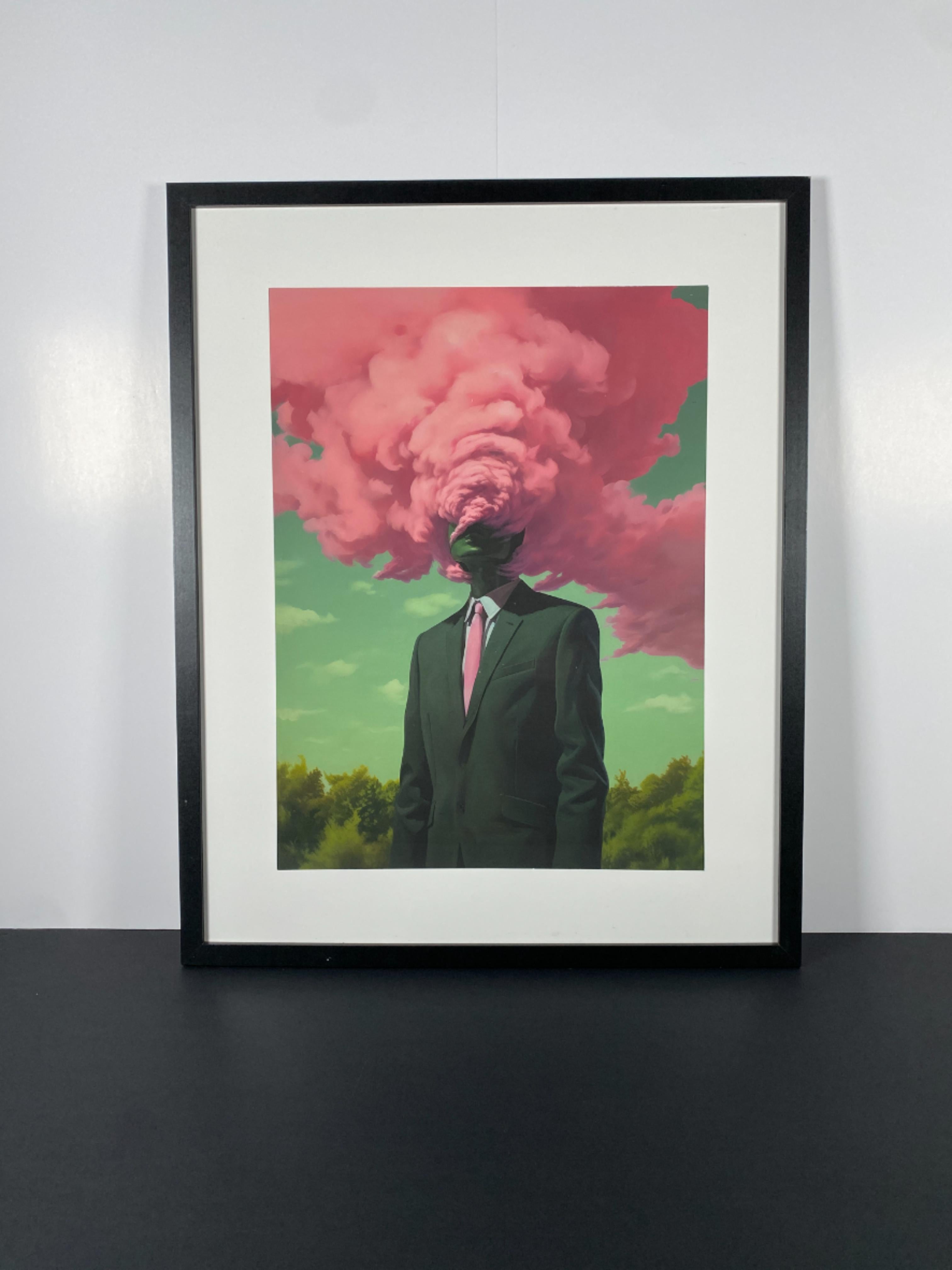 "Head in the Clouds" canvas art print in modern black frame.