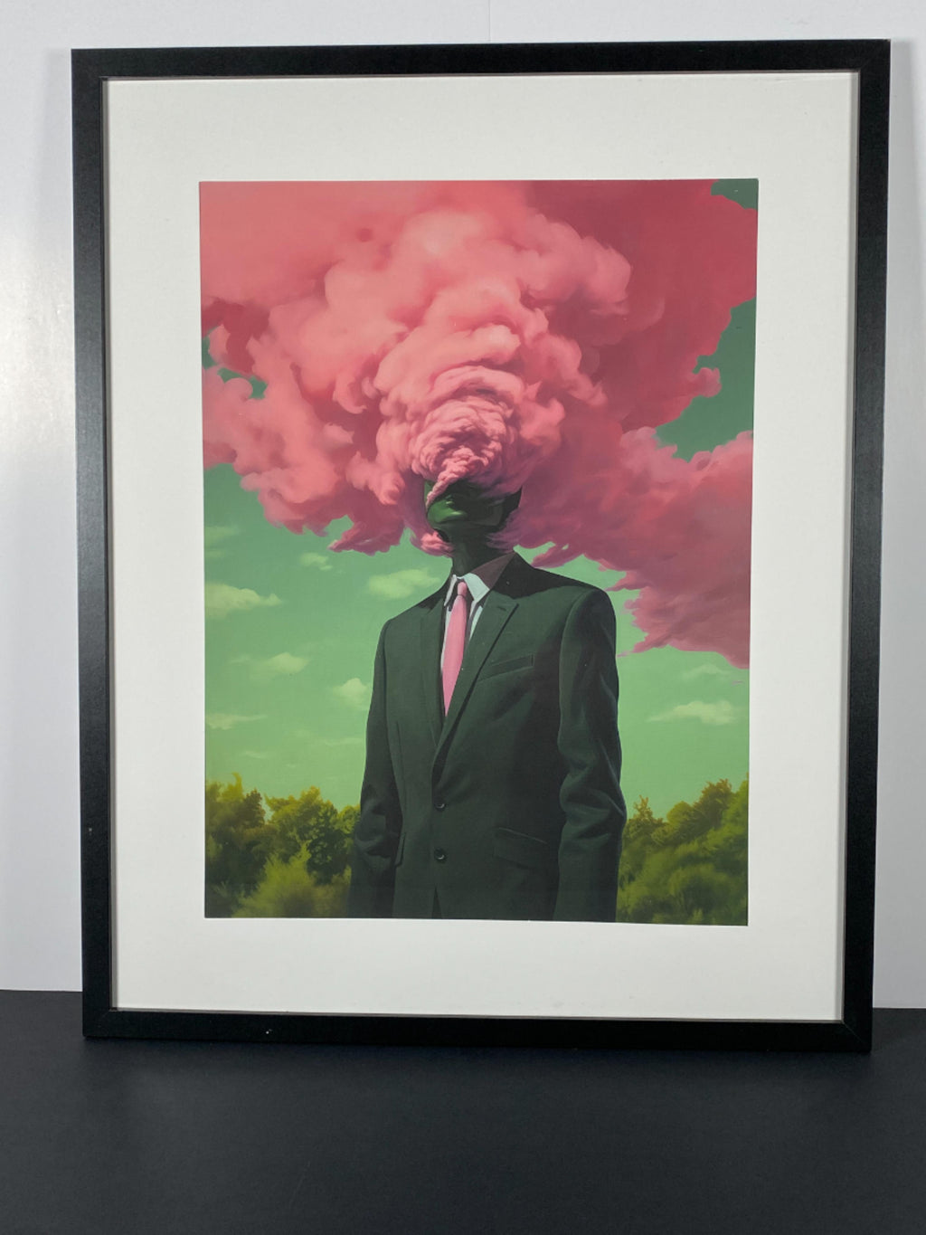 "Head in the Clouds" canvas art print in modern black frame.
