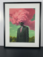 "Head in the Clouds" canvas art print in modern black frame.