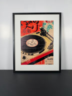 "Tokyo Static" Canvas Art Piece in Modern Black Frame and White Matte.