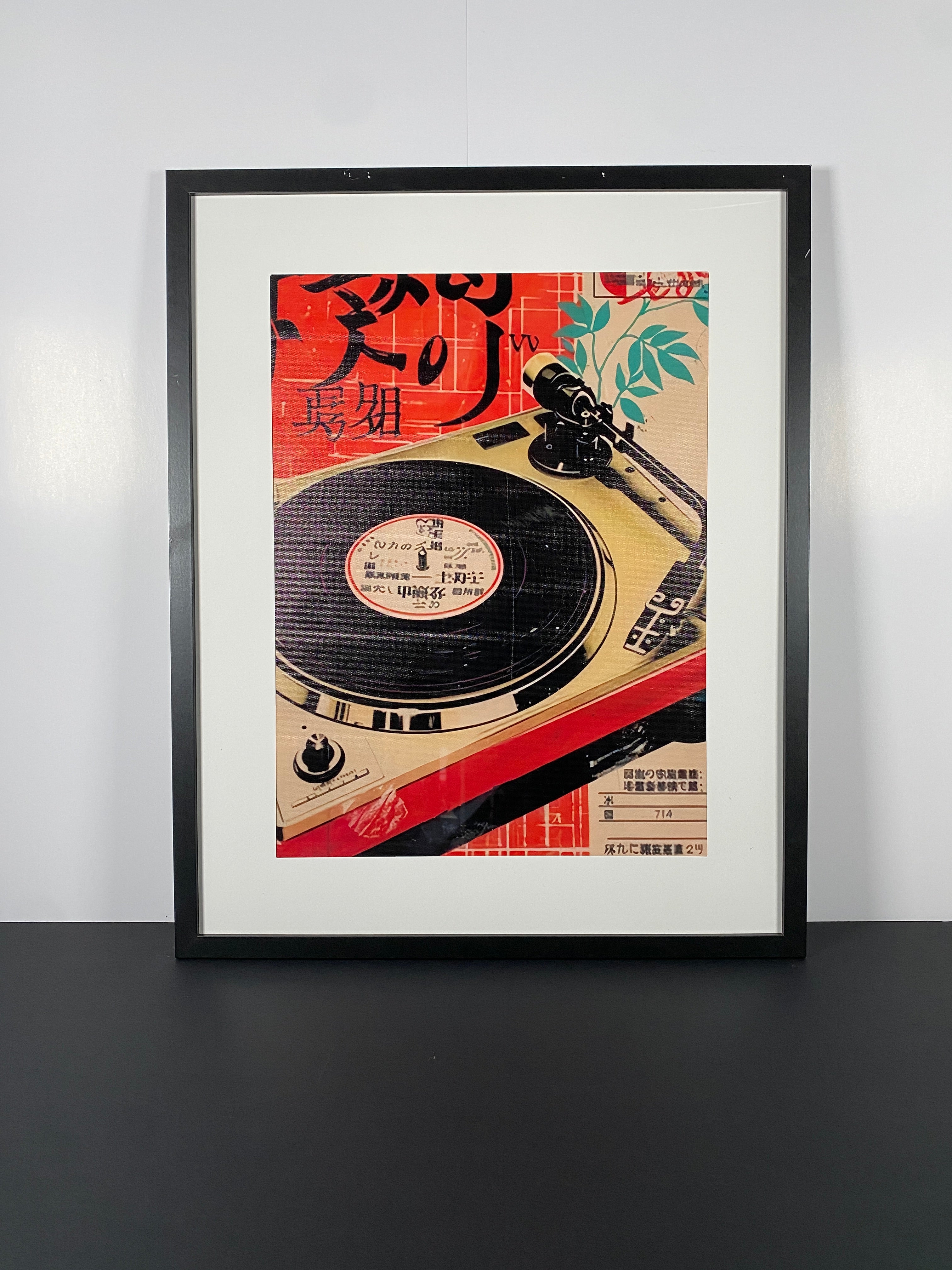 "Tokyo Static" Canvas Art Piece in Modern Black Frame and White Matte.