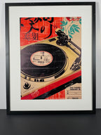 "Tokyo Static" Canvas Art Piece in Modern Black Frame and White Matte.