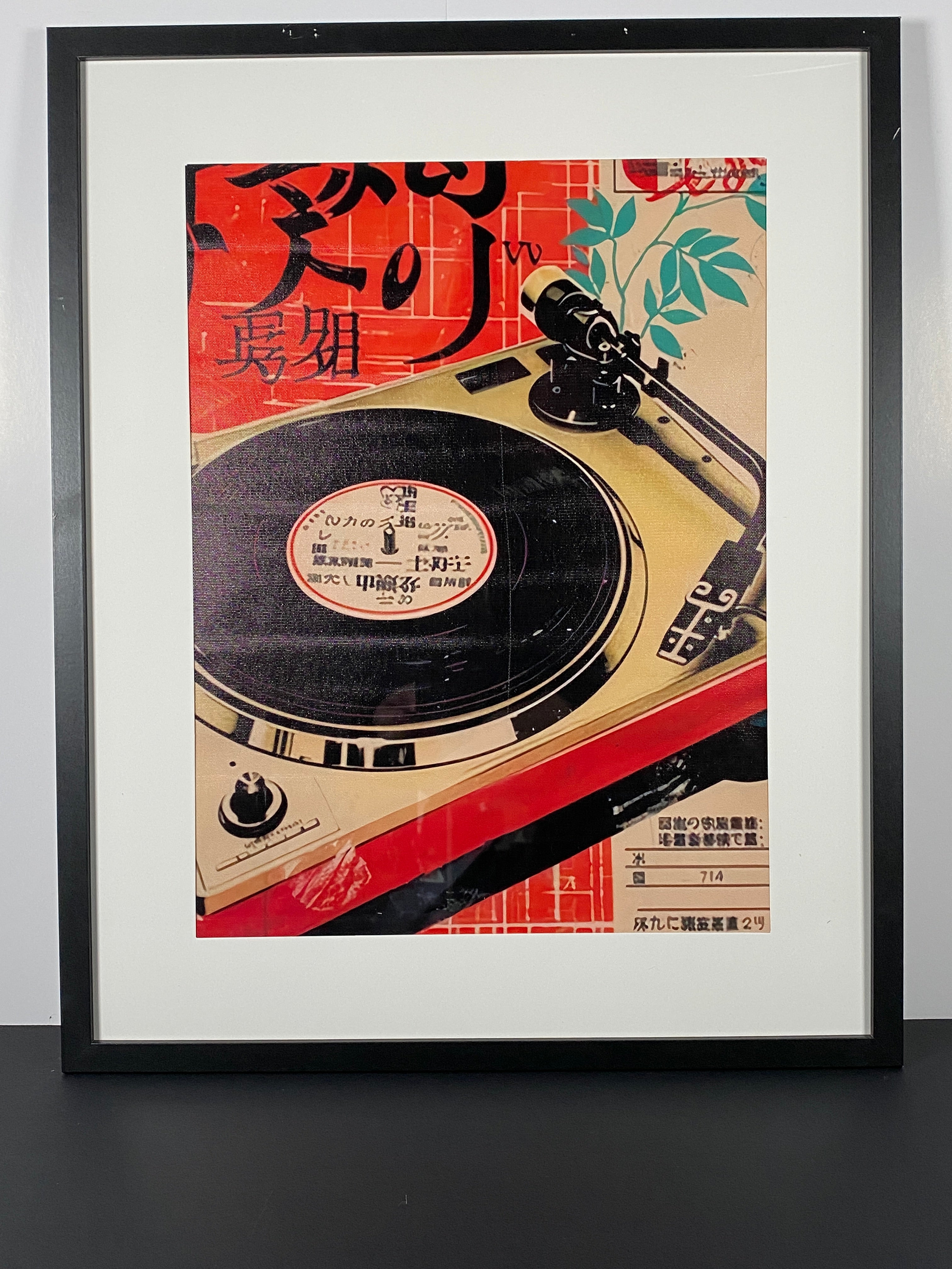 "Tokyo Static" Canvas Art Piece in Modern Black Frame and White Matte.