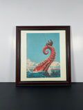 "Beneath The Surface" Canvas Art Print in Vintage Dark Wood Frame and White Matte.