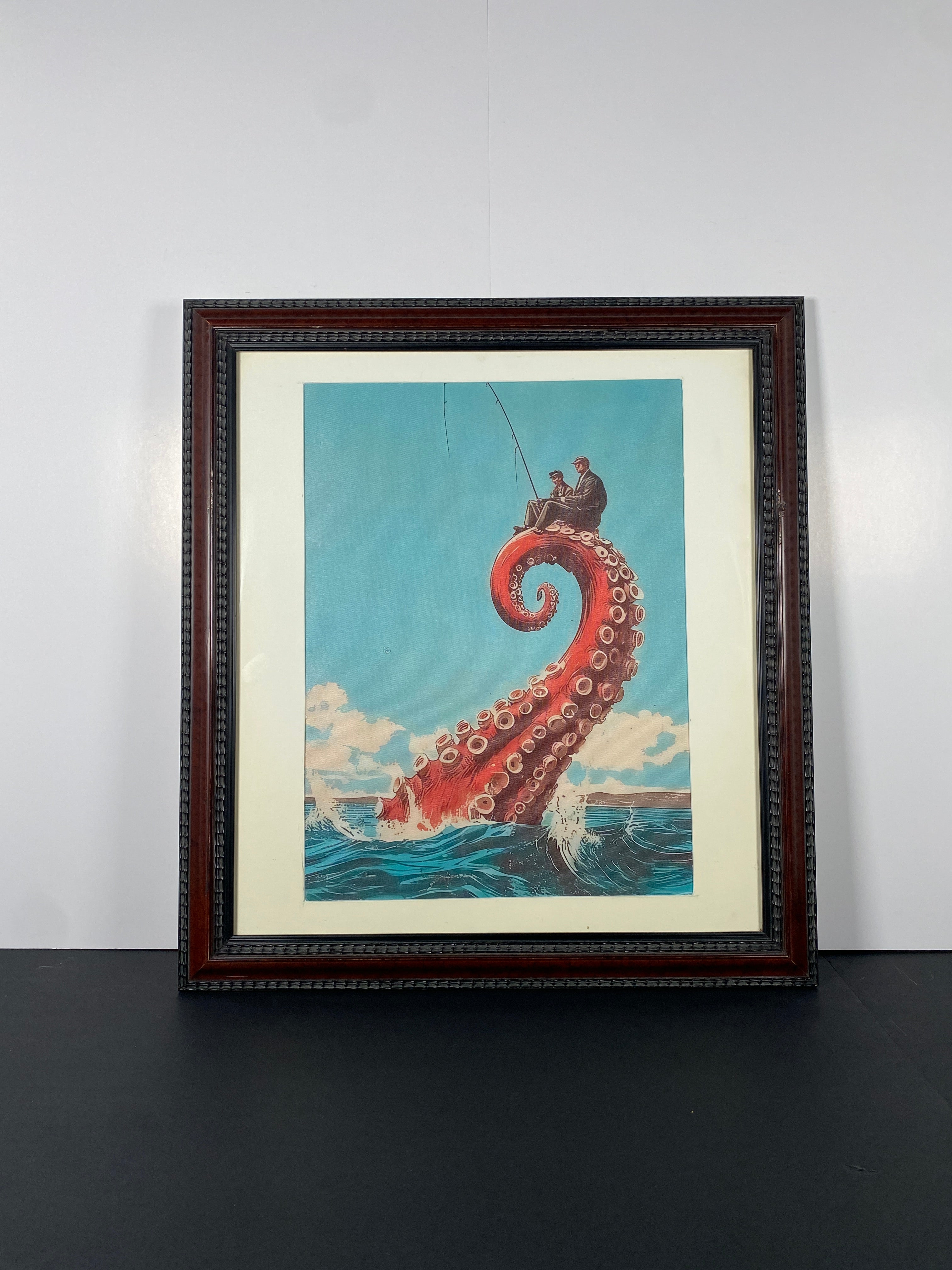 "Beneath The Surface" Canvas Art Print in Vintage Dark Wood Frame and White Matte.