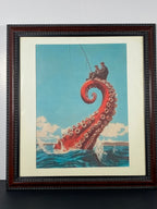 "Beneath The Surface" Canvas Art Print in Vintage Dark Wood Frame and White Matte.