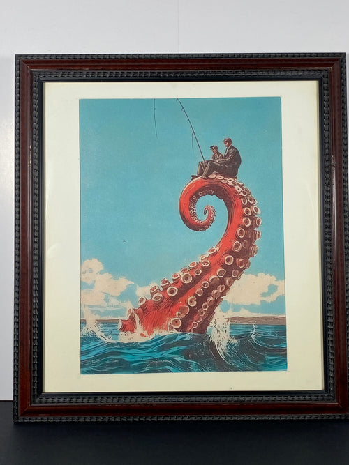 "Beneath The Surface" Canvas Art Print in Vintage Dark Wood Frame and White Matte.