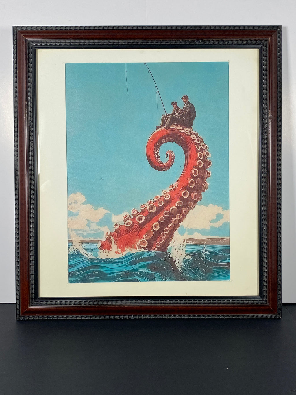 "Beneath The Surface" Canvas Art Print in Vintage Dark Wood Frame and White Matte.
