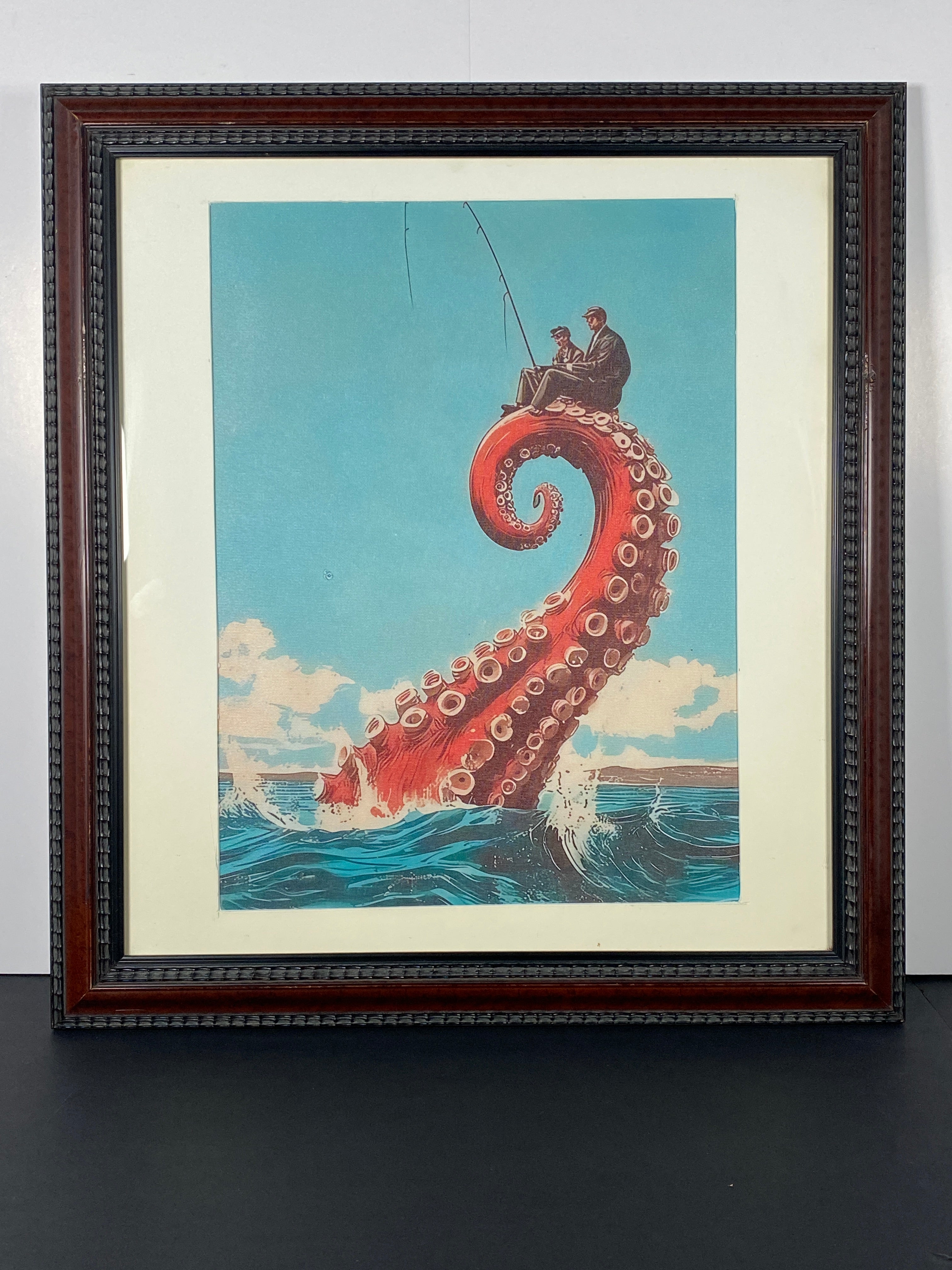 "Beneath The Surface" Canvas Art Print in Vintage Dark Wood Frame and White Matte.