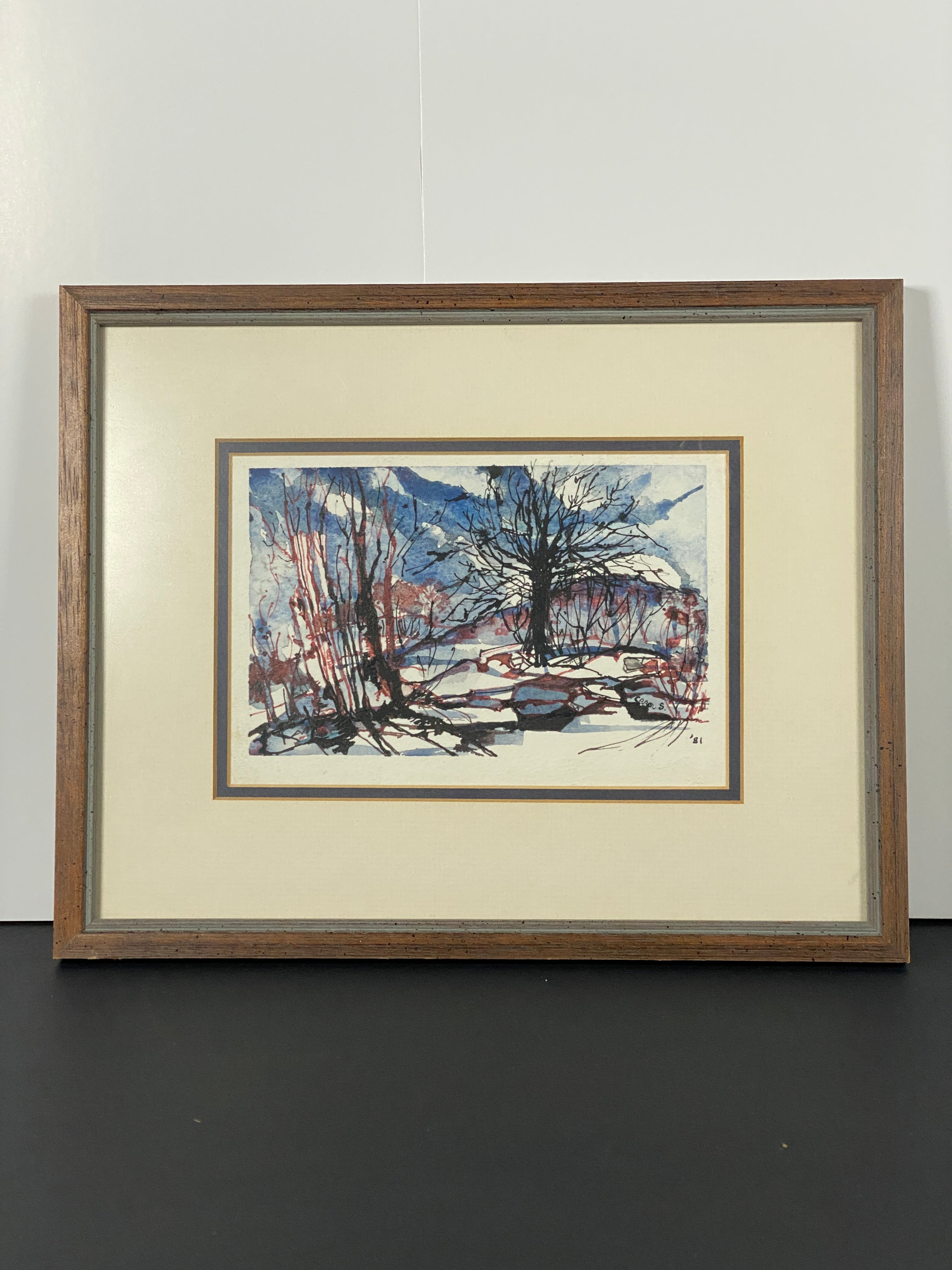 Original Watercolour in Vintage Wood Frame