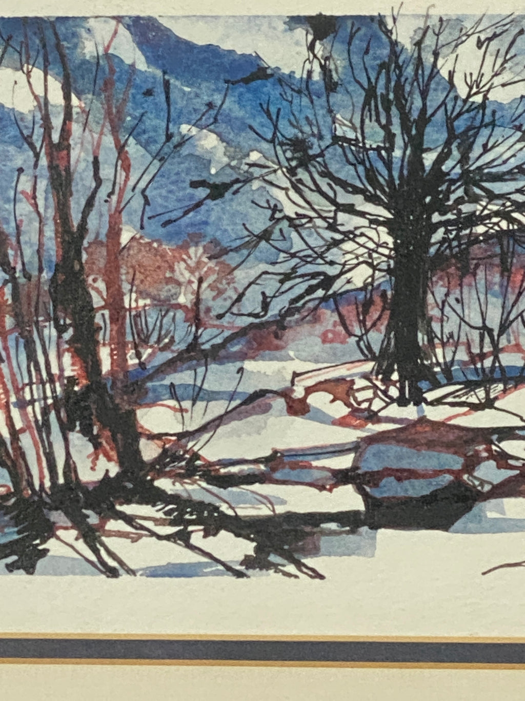 Original Watercolour in Vintage Wood Frame