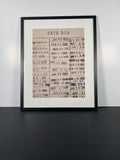 "Due Date" Canvas Art Piece in Modern Black Frame and White Matte.