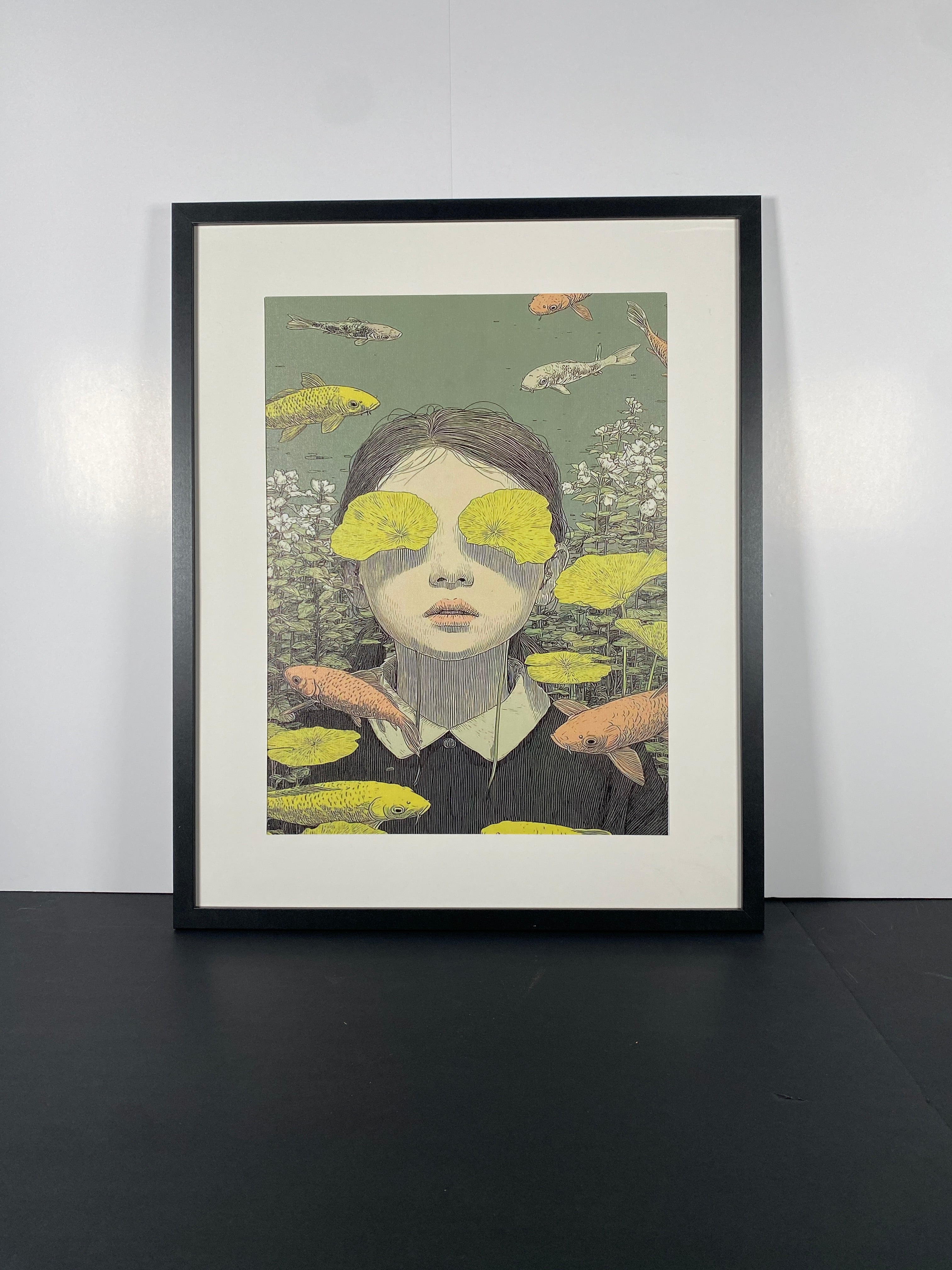 "Covered Sight" Canvas Art Piece in Modern Black Frame and White Matte