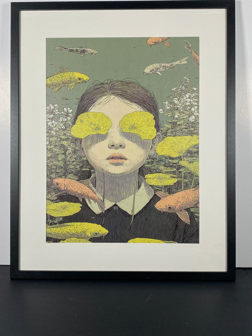 "Covered Sight" Canvas Art Piece in Modern Black Frame and White Matte