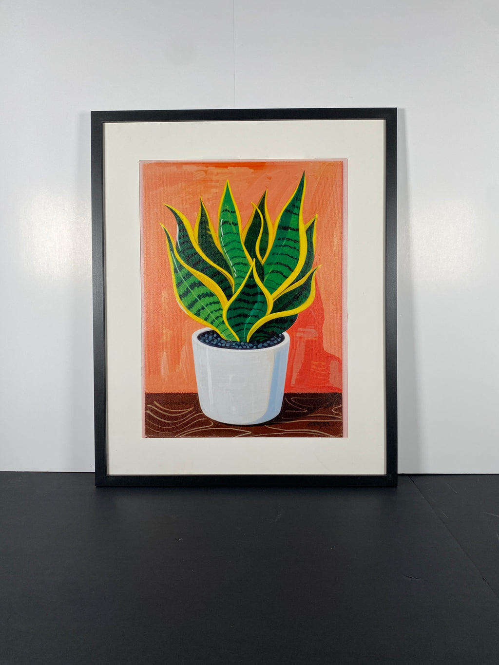 "Rooted" Canvas Art Piece in Modern Black Frame and White Matte.
