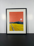 "Golden Route" Canvas Art Piece in Modern Black Frame and White Matte