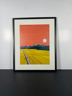 "Golden Route" Canvas Art Piece in Modern Black Frame and White Matte