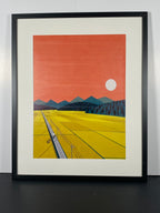 "Golden Route" Canvas Art Piece in Modern Black Frame and White Matte