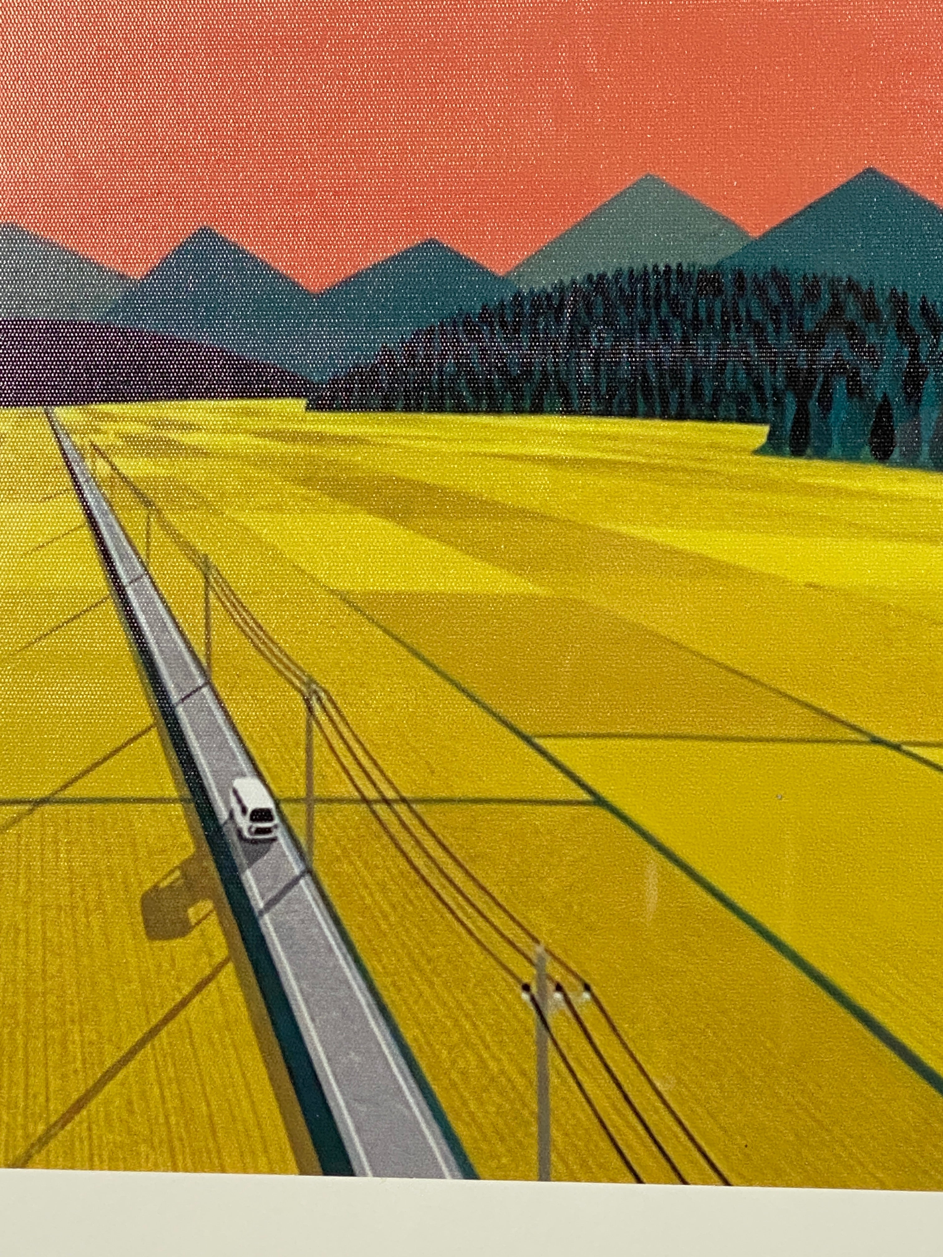 "Golden Route" Canvas Art Piece in Modern Black Frame and White Matte