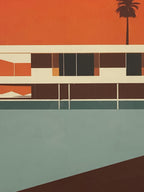 "Farnsworth Sunset" - Miles Van Der Rhoe Orange Pop Art House in Modern Black Frame