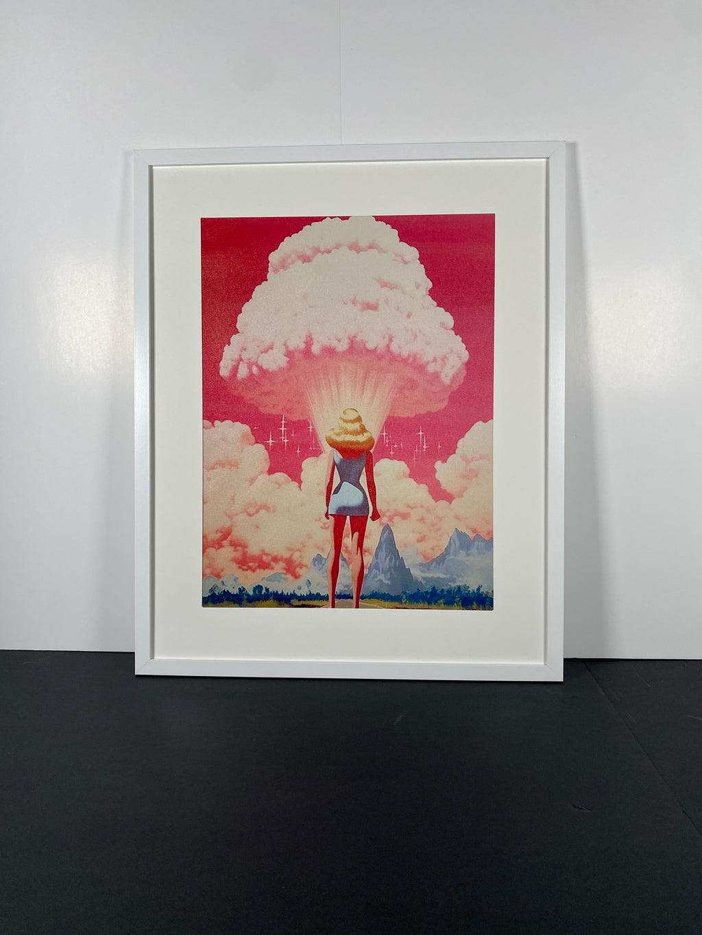"Pink Detonation" Canvas Art Piece in Modern White Frame and White Matte.