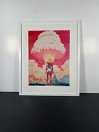 "Pink Detonation" Canvas Art Piece in Modern White Frame and White Matte.