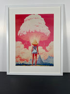 "Pink Detonation" Canvas Art Piece in Modern White Frame and White Matte.