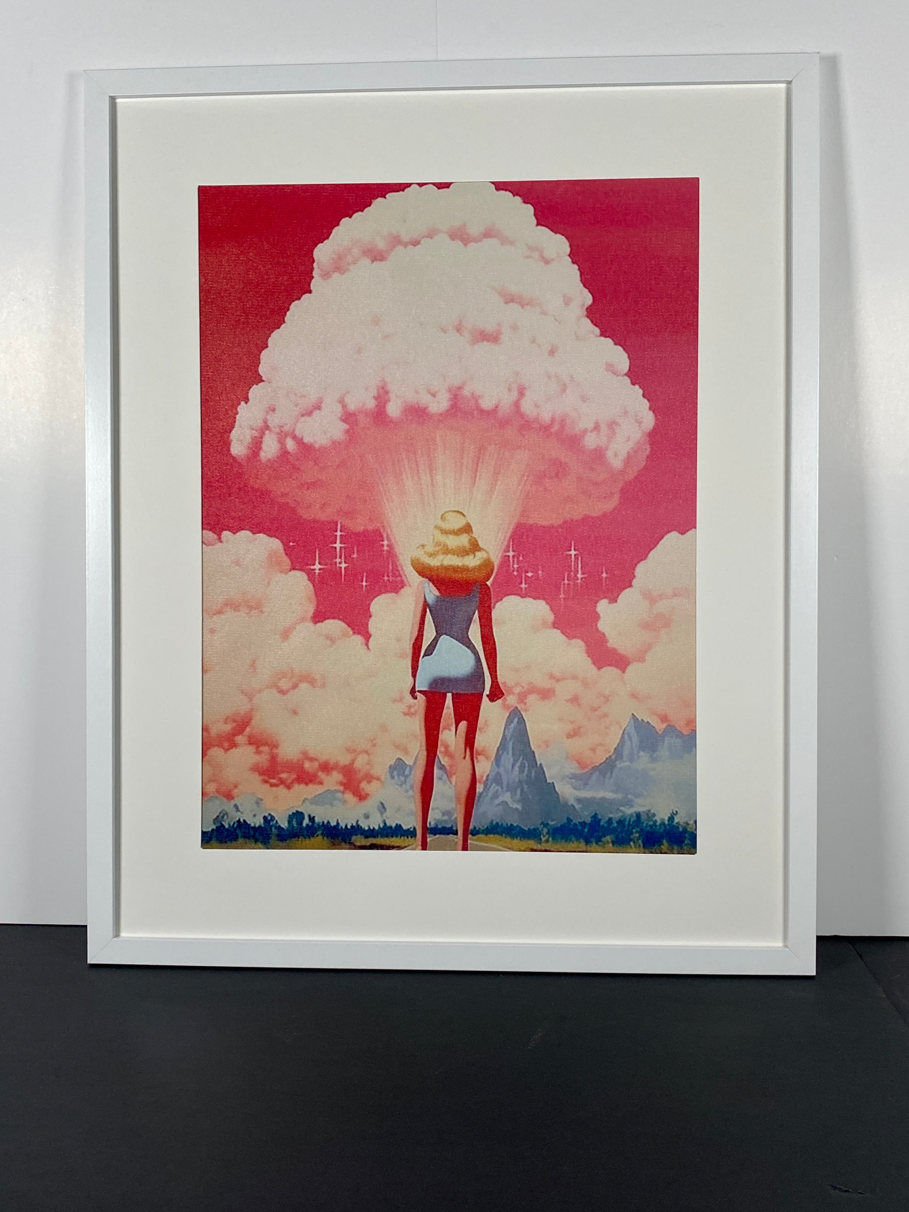 "Pink Detonation" Canvas Art Piece in Modern White Frame and White Matte.