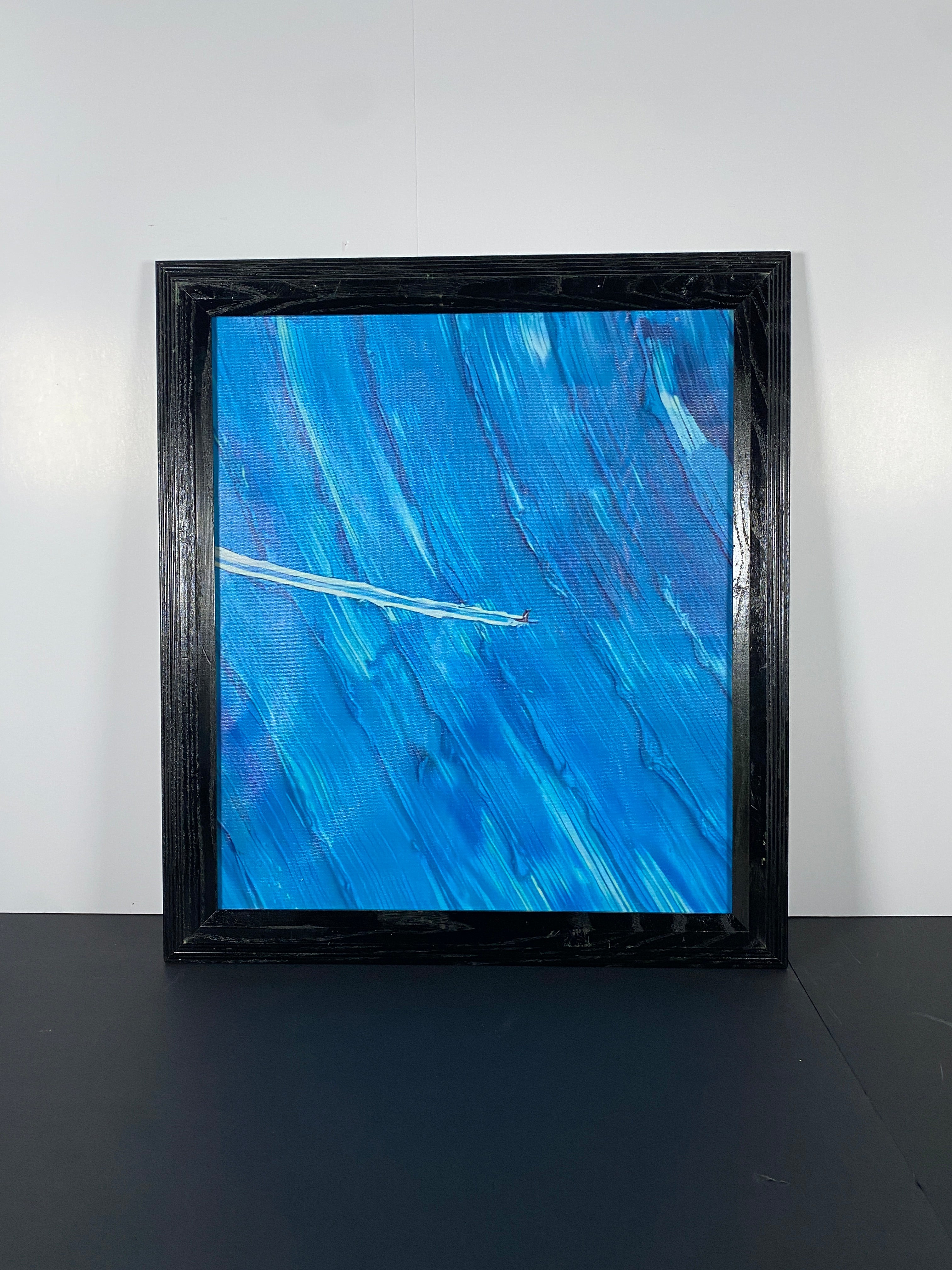 "Textured Surf" Canvas Art Piece in Vintage Black Wood Frame