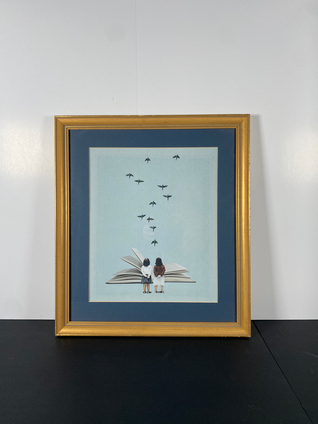 "We Communicate Silently" Canvas Art Piece by Maarten Leon in Vintage Gold Frame.