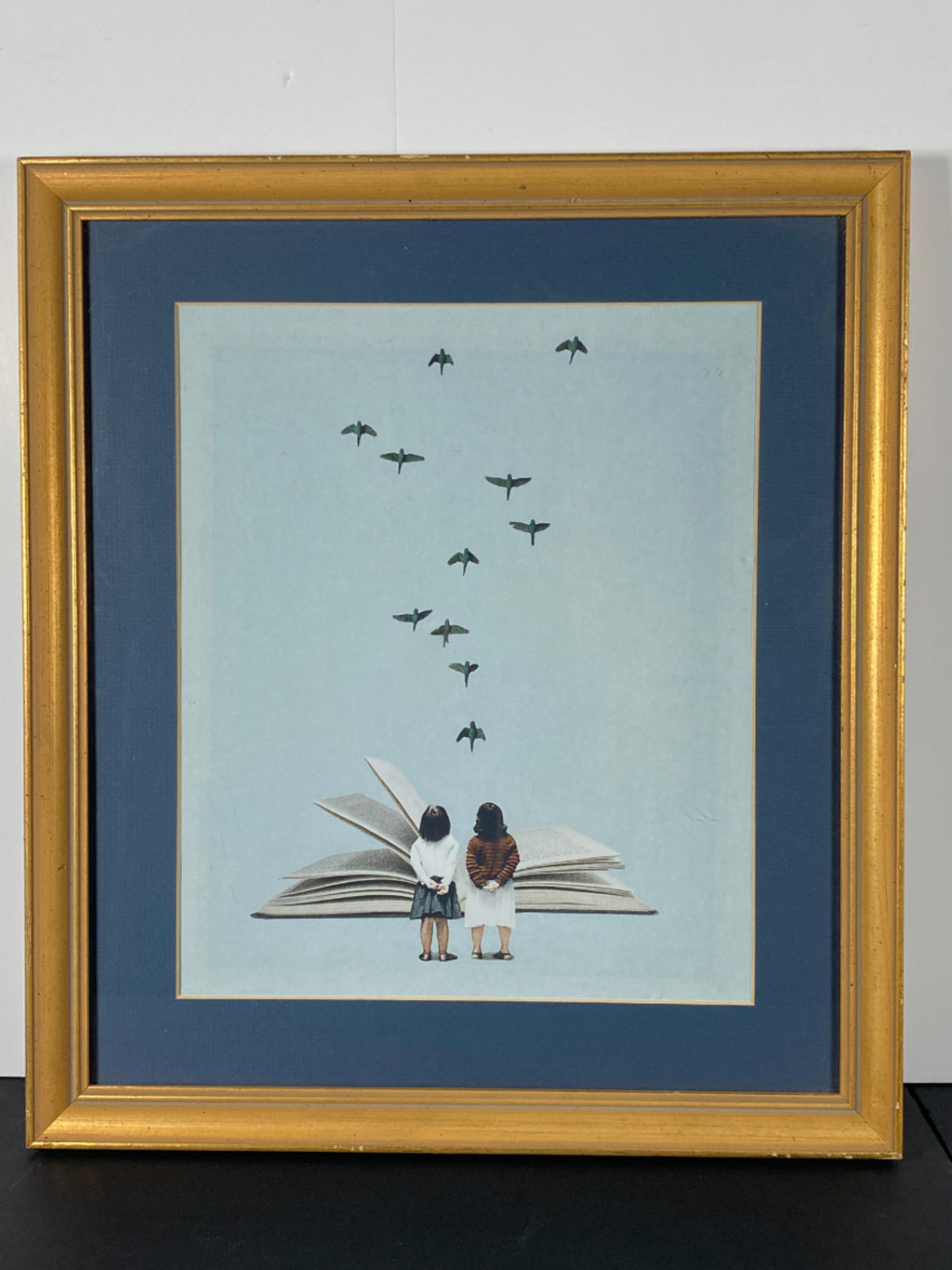 "We Communicate Silently" Canvas Art Piece by Maarten Leon in Vintage Gold Frame.