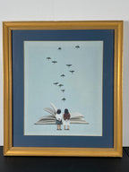 "We Communicate Silently" Canvas Art Piece by Maarten Leon in Vintage Gold Frame.