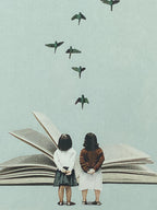 "We Communicate Silently" Canvas Art Piece by Maarten Leon in Vintage Gold Frame.