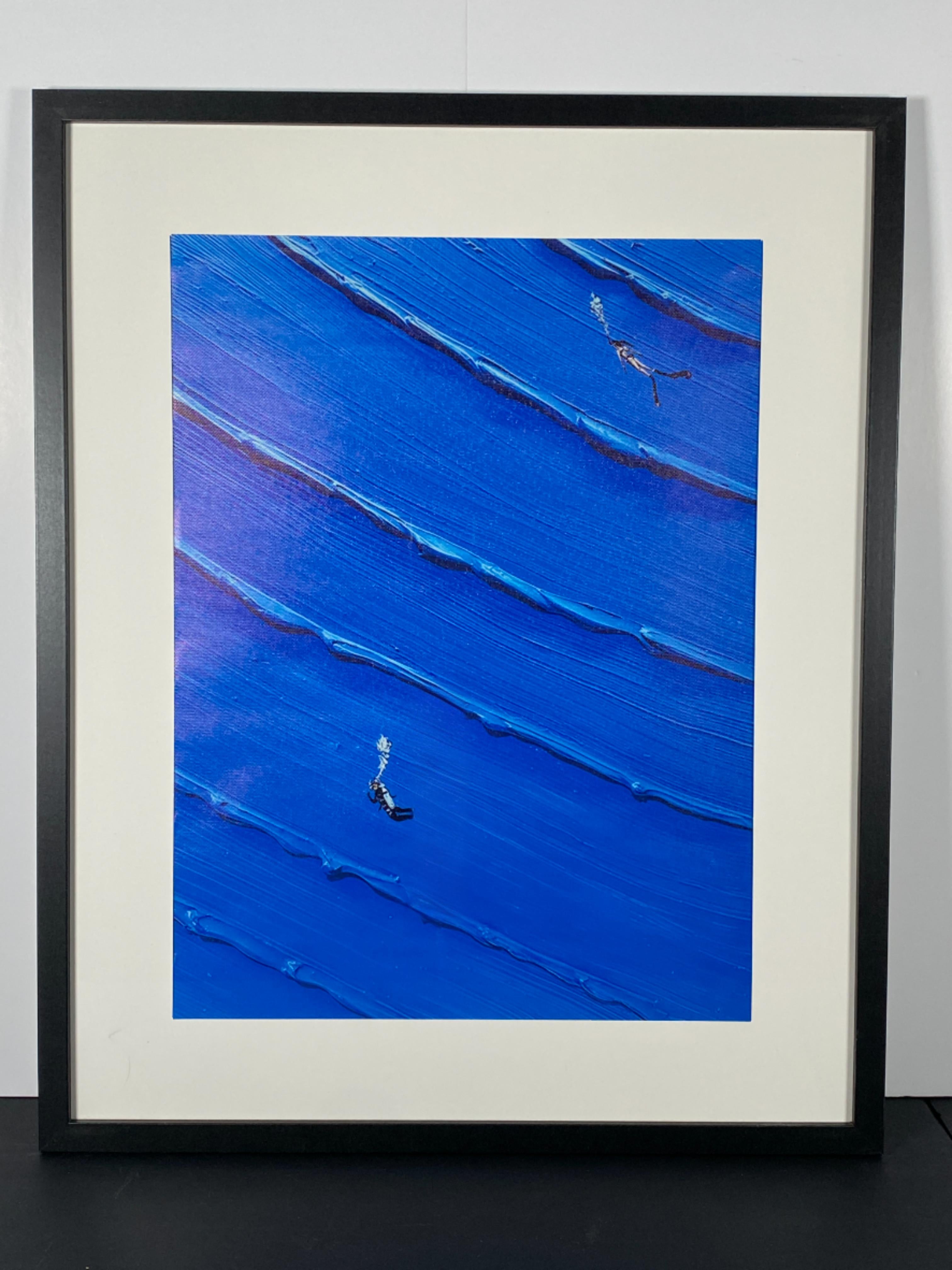 "Blue Descent" Art Piece in Modern Black Frame