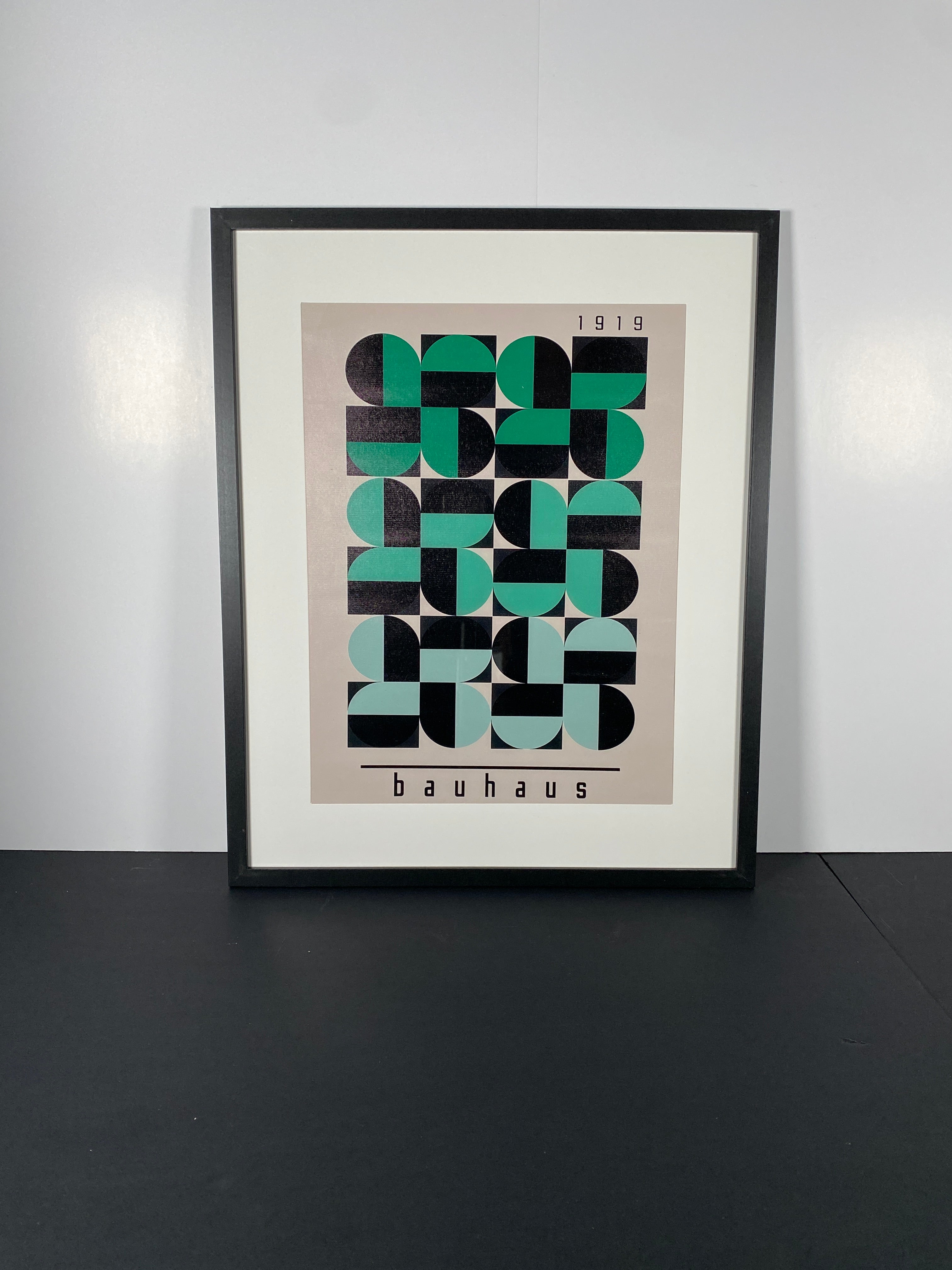 Bauhaus Green Canvas Art Piece in Modern Black Frame