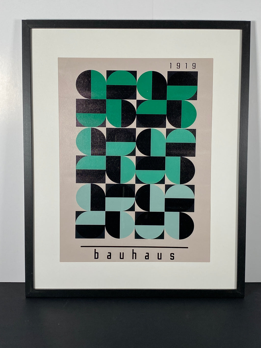 Bauhaus Green Canvas Art Piece in Modern Black Frame