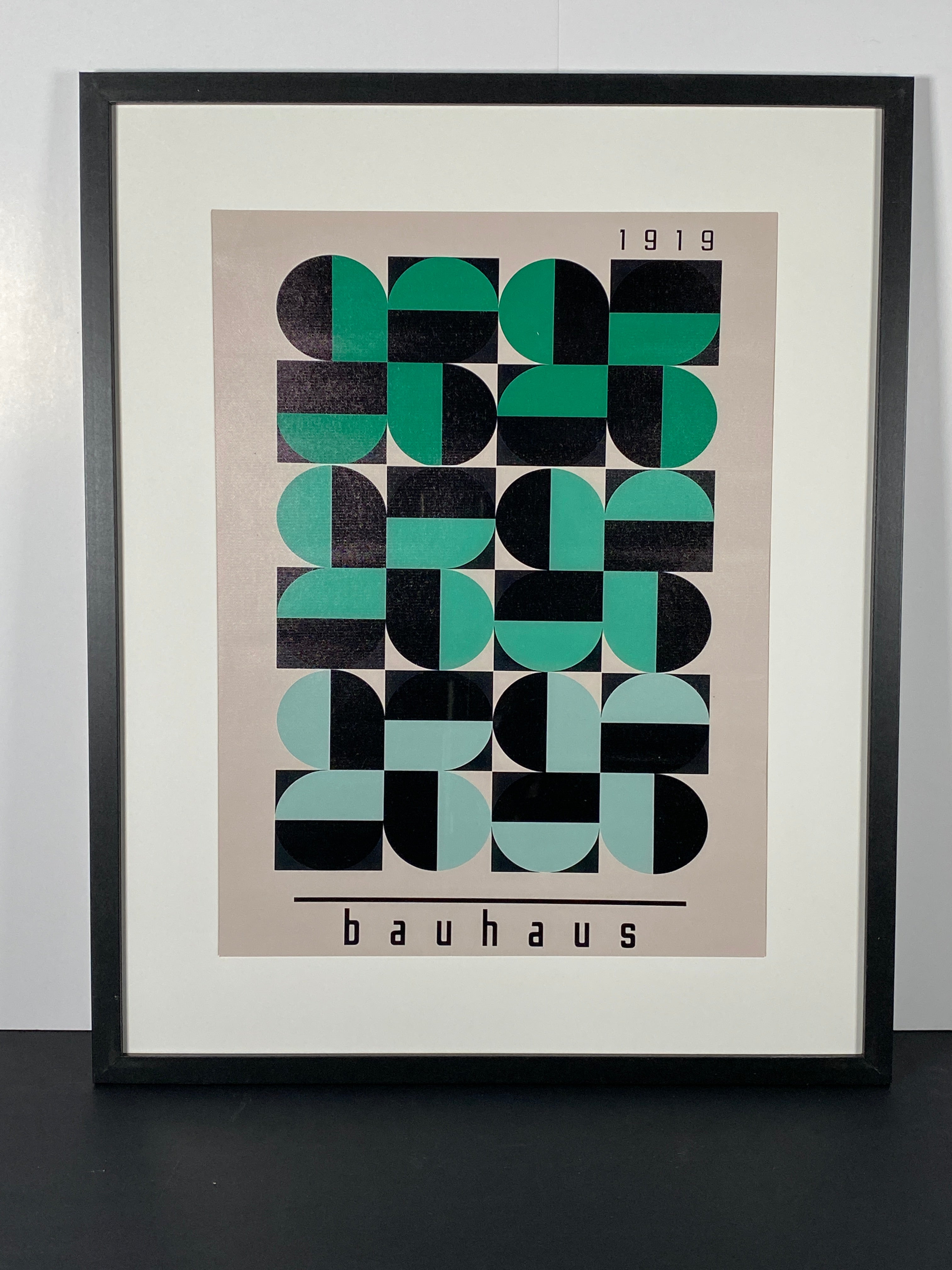 Bauhaus Green Canvas Art Piece in Modern Black Frame