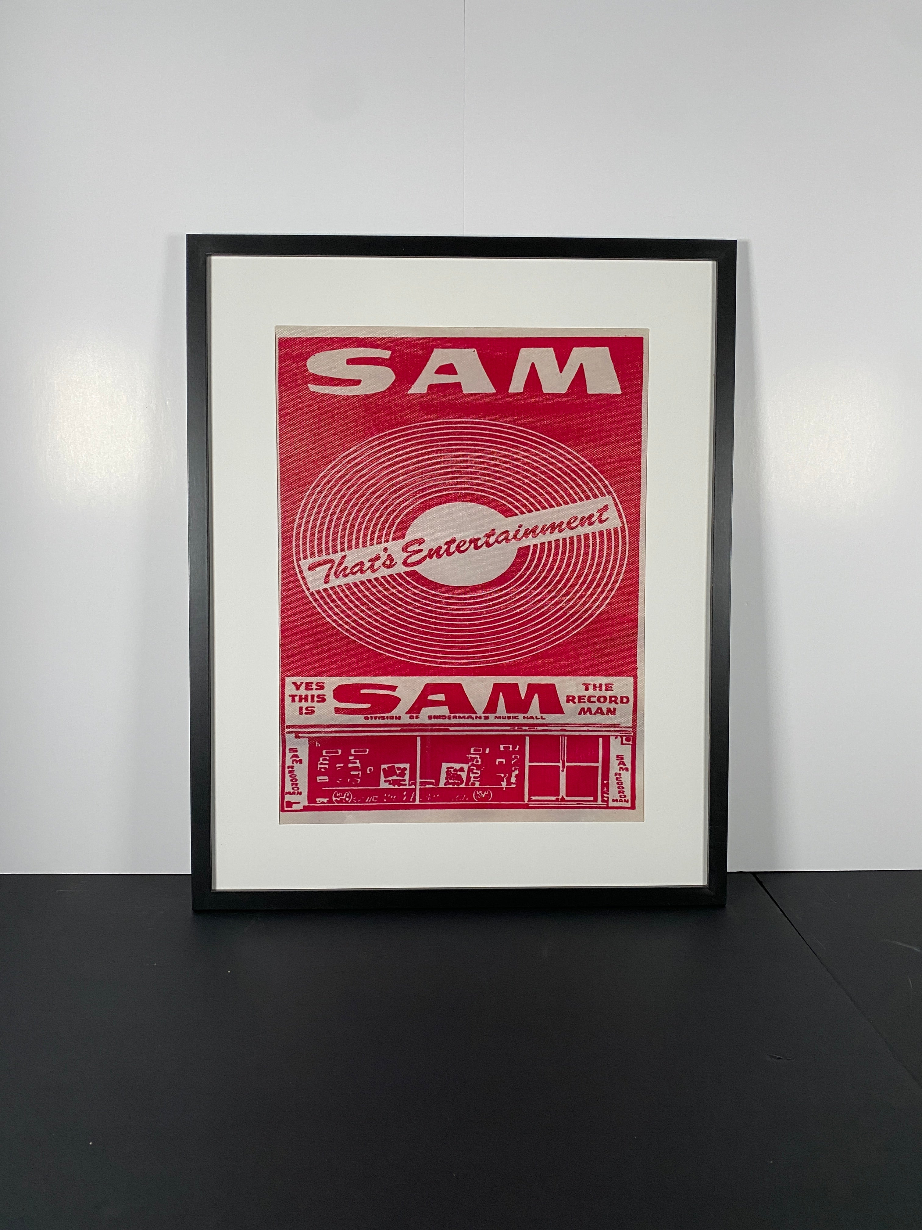 Sam the Record Man Canvas Art Piece in Modern Black Frame