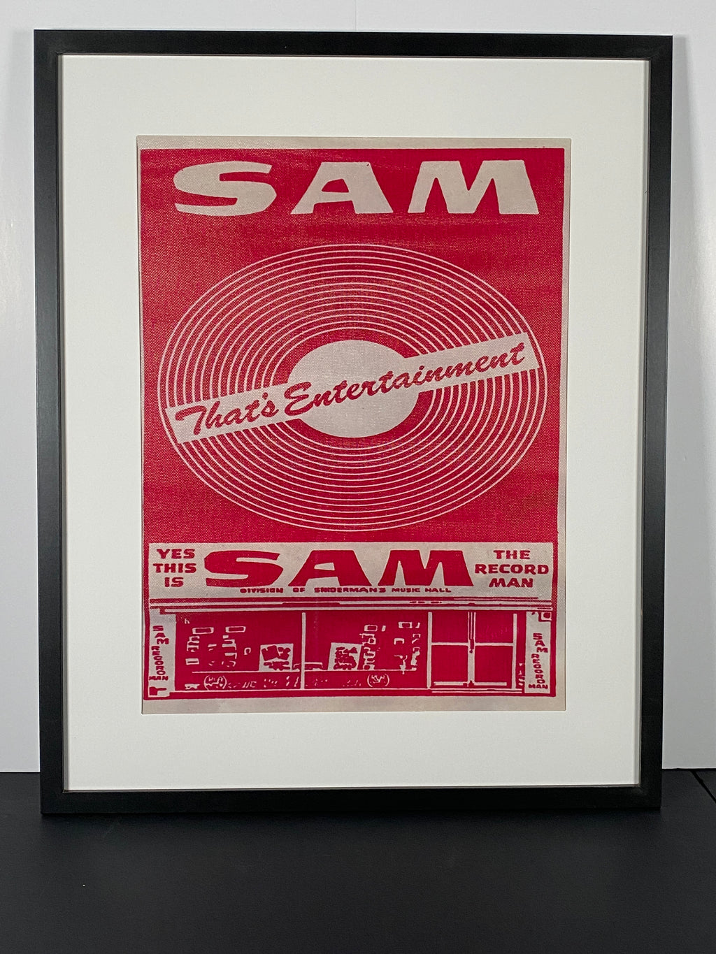 Sam the Record Man Canvas Art Piece in Modern Black Frame