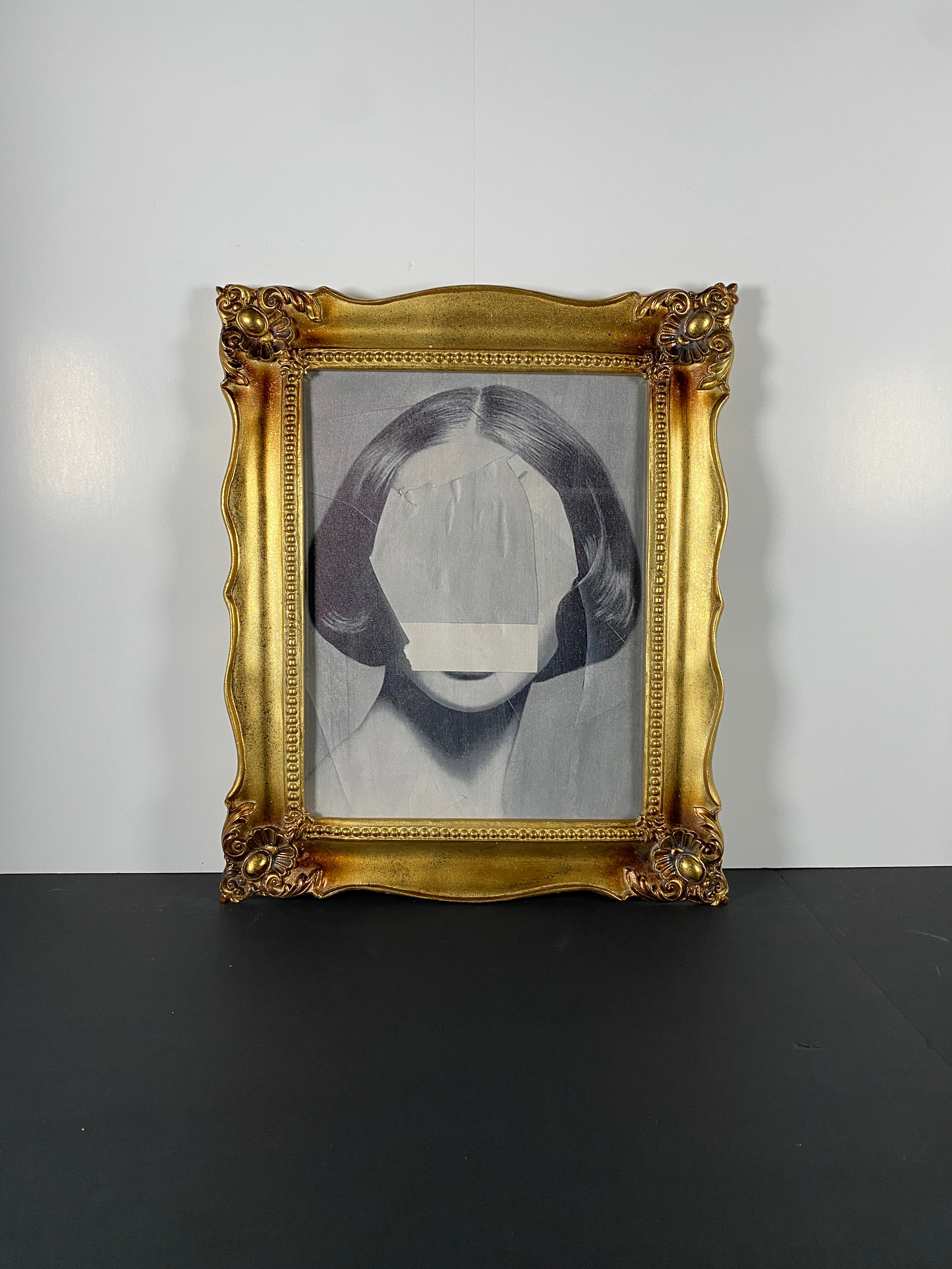 "Absent Presence" Canvas Art Piece in Vintage Gold Ornate and Heavy Frame
