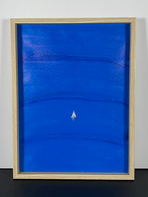 "Blue Calm" Canvas Art Piece in Light Wood Frame