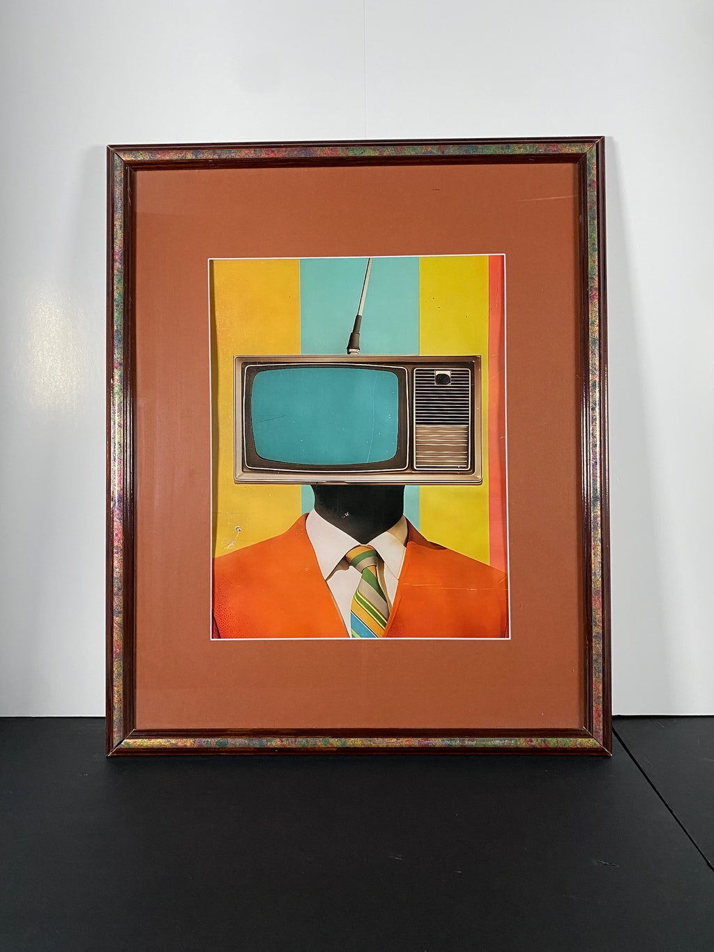 "Static Identity" Canvas Art Piece in Vintage Wood and Metal Frame