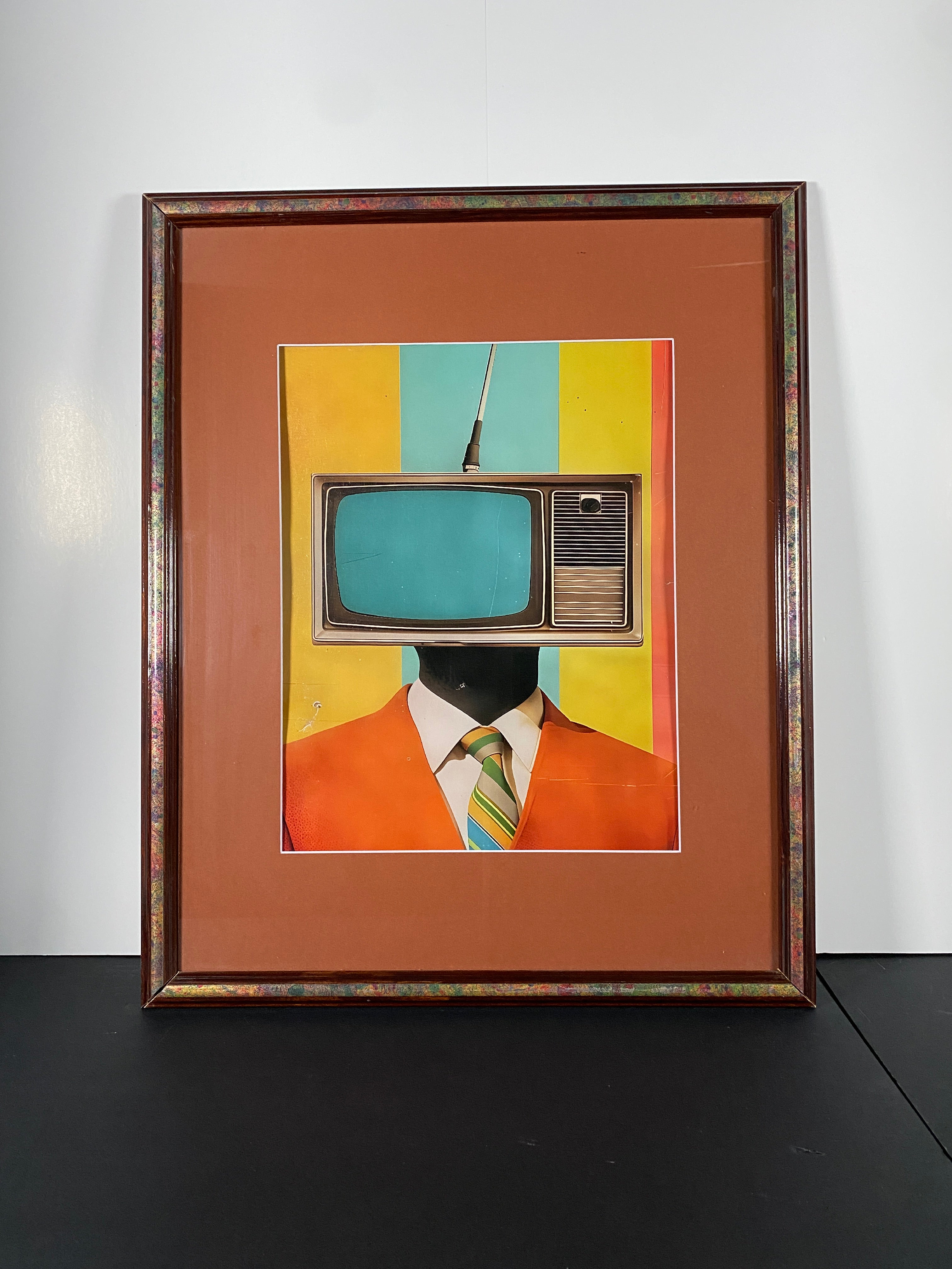 "Static Identity" Canvas Art Piece in Vintage Wood and Metal Frame