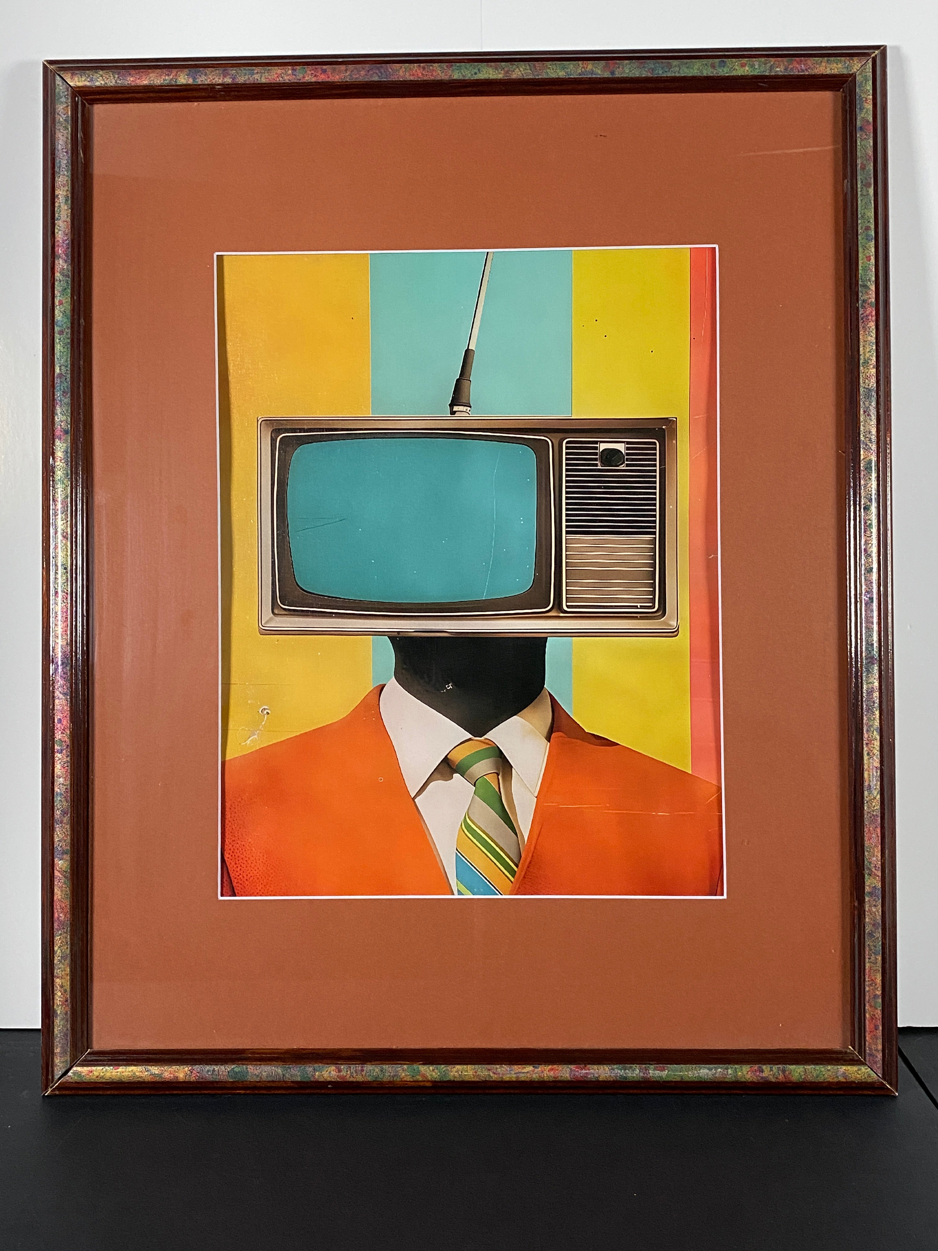 "Static Identity" Canvas Art Piece in Vintage Wood and Metal Frame