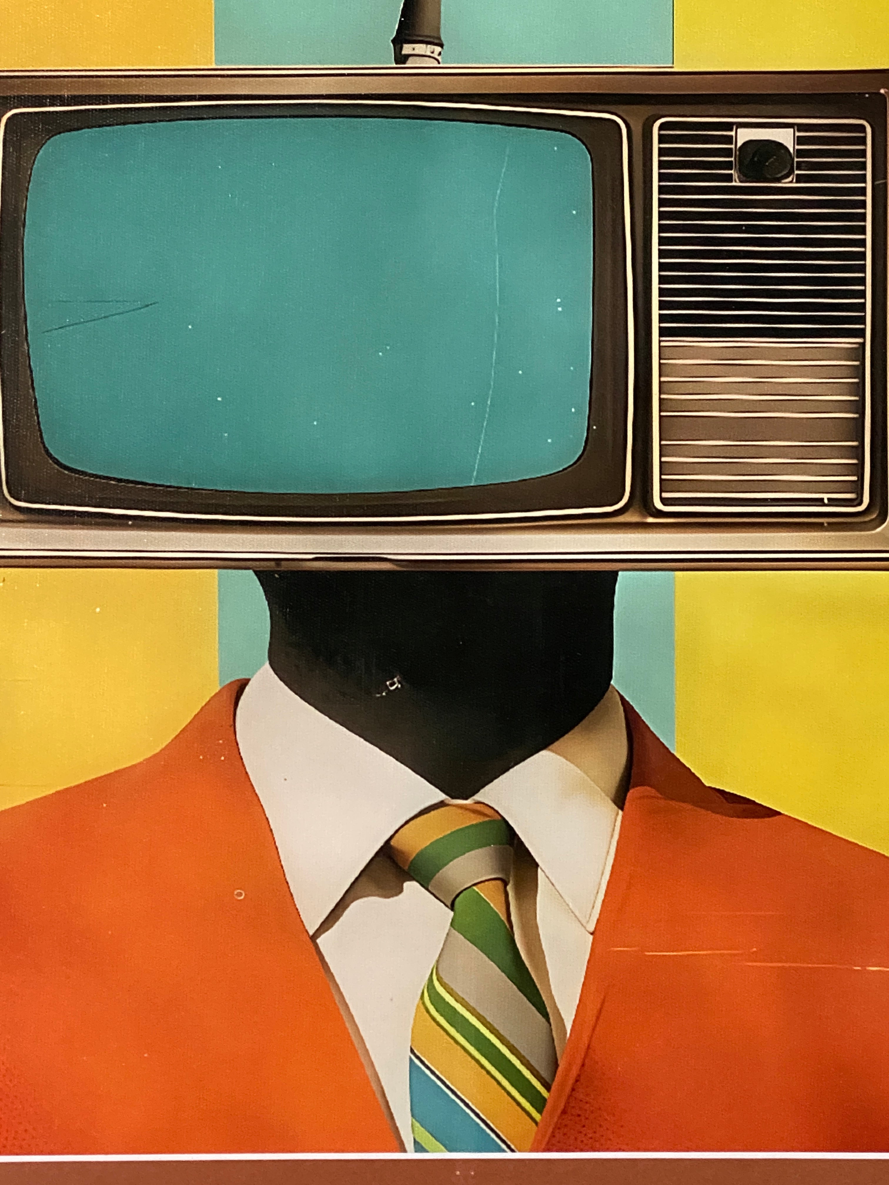 "Static Identity" Canvas Art Piece in Vintage Wood and Metal Frame